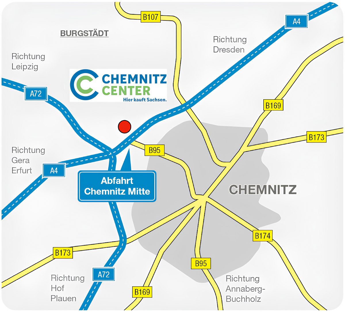 Chemnitz Center Anfahrtsskizze